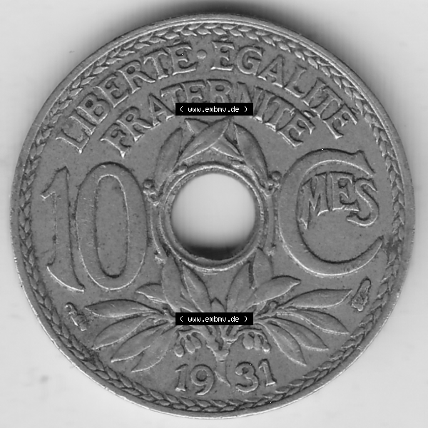 Grau bzw. s/w Münze Frankreich Umlaufmünzen Sammlung in PNG 1917-1938, 10 Centimes, 10 CMES EGALITÉ FRATERNITÉ LIBERTÉ 1931-1 (2) - Digitales Münzen-Bildmaterial... Sammlung Graustufen