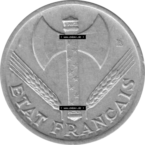 Grau bzw. s/w Münze Frankreich Umlaufmünzen Sammlung in PNG 1942-1944, 50 Centimes, Cent 1942-01 (6) - Digitales Münzen-Bildmaterial einer französischen Francs Münze aus... Sammlung Graustufen