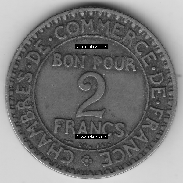 Grau bzw. s/w Münze Frankreich Umlaufmünzen Sammlung in PNG 1920-1927, 2 Francs - Franken 1923 (2) - Digitales Münzen-Bildmaterial einer französischen Francs Münze aus Frankreich... Sammlung Graustufen