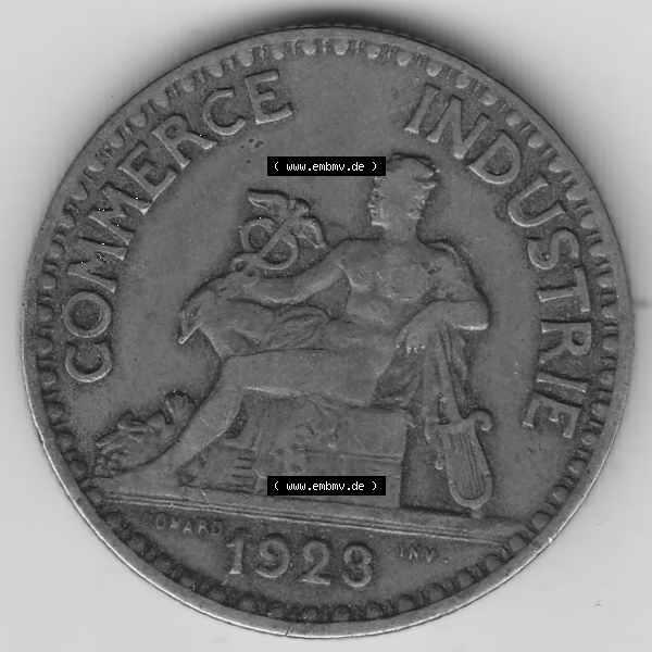 Grau bzw. s/w Münze Frankreich Umlaufmünzen Sammlung in PNG 1920-1927, 2 Francs - Franken 1923 (1) - Digitales Münzen-Bildmaterial einer französischen Francs Münze aus Frankreich... Sammlung Graustufen