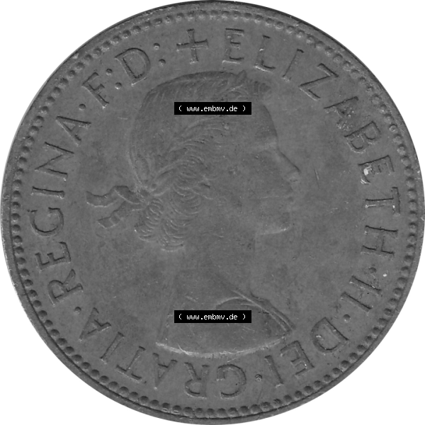 Grau bzw. s/w Münzen Großbritannien Umlaufmünzen Sammlung in PNG Großbritannien 1954-1970, Half Penny, Halber Pence 1965-03, Elisabeth II. (5) - Digitales Münzen-Bildmaterial... Sammlung Graustufen