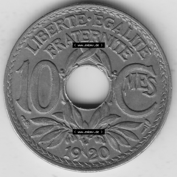 Grau bzw. s/w Münze Frankreich Umlaufmünzen Sammlung in PNG 1917-1938, 10 Centimes, 10 CMES EGALITÉ FRATERNITÉ LIBERTÉ 1920-2 (2) - Digitales Münzen-Bildmaterial... Sammlung Graustufen