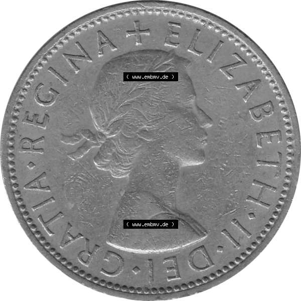 Grau bzw. s/w Münzen Großbritannien Umlaufmünzen Sammlung in PNG Großbritannien 1954-1970, 2 Schilling-Florin, Two Shillings, 1966-03 ELIZABETH II DEI GRATIA REGINA (5)... Sammlung Graustufen