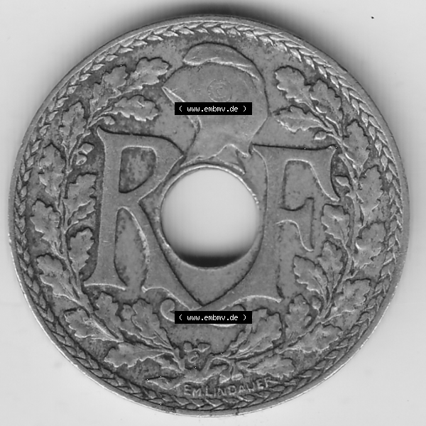 Grau bzw. s/w Münze Frankreich Umlaufmünzen Sammlung in PNG 1917-1938, 10 Centimes - Cmes 1935-4 (1) - Digitales Münzen-Bildmaterial einer französischen Francs Münze aus Frankreich... Sammlung Graustufen