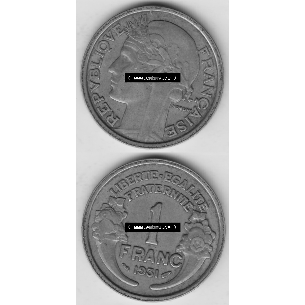 Grau bzw. s/w Münze Frankreich Umlaufmünzen Sammlung in PNG 1931-1941, 1 Franken, 1 Franc, 1931-1 LIBERTE EGALITE FRATERNITE (4) - Digitales Münzen-Bildmaterial einer französischen... Sammlung Graustufen