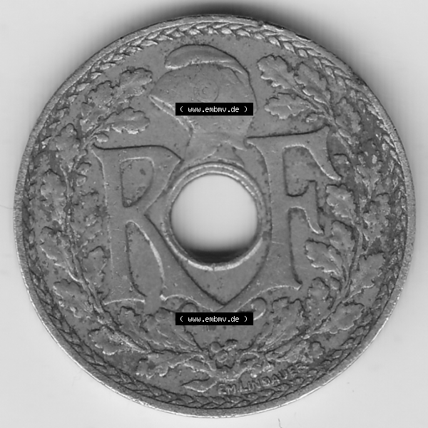 Grau bzw. s/w Münze Frankreich Umlaufmünzen Sammlung in PNG 1917-1938, 10 Centimes - Cmes 1932 (1) - Digitales Münzen-Bildmaterial einer französischen Francs Münze aus Frankreich... Sammlung Graustufen