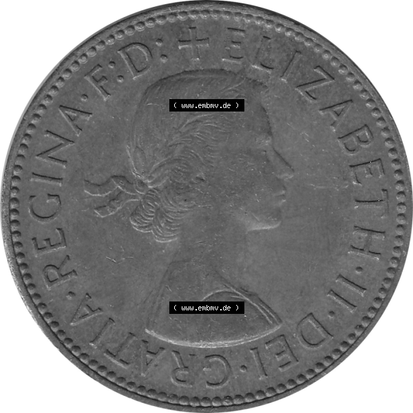 Grau bzw. s/w Münzen Großbritannien Umlaufmünzen Sammlung in PNG Großbritannien 1954-1970, Half Penny, Halber Pence 1965-01, Elisabeth II. (5) - Digitales Münzen-Bildmaterial... Sammlung Graustufen