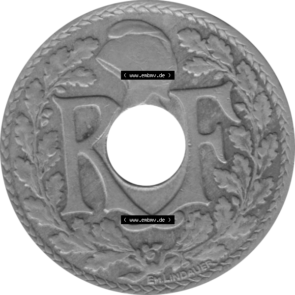 Grau bzw. s/w Münze Frankreich Umlaufmünzen Sammlung in PNG 1917-1938, 10 Centimes, Cent 1924-01 (6) - Digitales Münzen-Bildmaterial einer französischen Francs Münze aus... Sammlung Graustufen