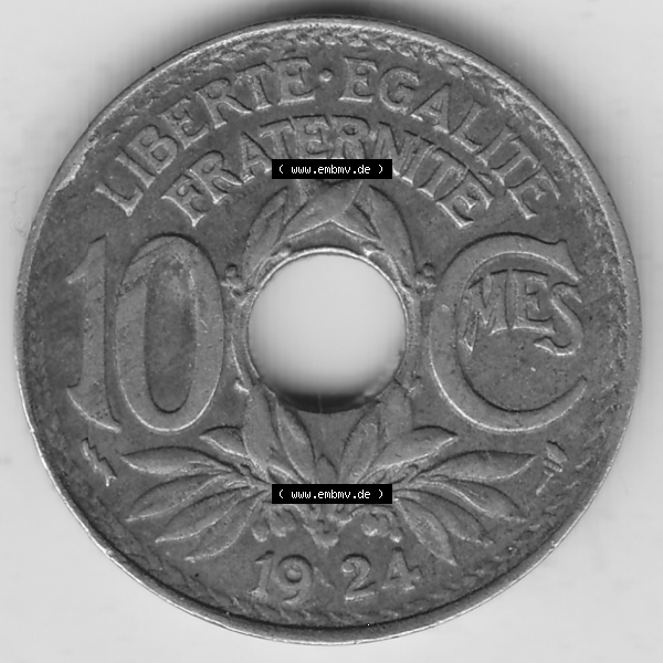 Grau bzw. s/w Münze Frankreich Umlaufmünzen Sammlung in PNG 1917-1938, 10 Centimes, 10 CMES EGALITÉ FRATERNITÉ LIBERTÉ 1924-2 (2) - Digitales Münzen-Bildmaterial... Sammlung Graustufen