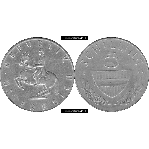 Grau bzw. s/w Alte Münze 5 / Fünf Schilling Österreich in original Farbgebung von Scanner transparenten PNG 1960-1968, 5 Fünf Schilling 1960-02, 5,20 Gramm 640er Silber,... Sammlung Graustufen