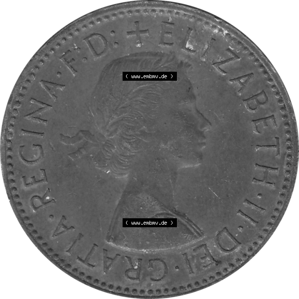 Grau bzw. s/w Münzen Großbritannien Umlaufmünzen Sammlung in PNG Großbritannien 1954-1970, Half Penny, Halber Pence 1967-02, Elisabeth II. (5) - Digitales Münzen-Bildmaterial... Sammlung Graustufen