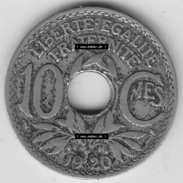 Grau bzw. s/w Münze Frankreich Umlaufmünzen Sammlung in PNG 1917-1938, 10 Centimes, 10 CMES EGALITÉ FRATERNITÉ LIBERTÉ 1920-1 (2) - Digitales Münzen-Bildmaterial... Sammlung Graustufen