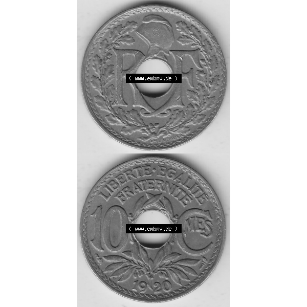 Grau bzw. s/w Münze Frankreich Umlaufmünzen Sammlung in PNG 1917-1938, 10 Centimes, 10 CMES EGALITÉ FRATERNITÉ LIBERTÉ 1920-2 (4) - Digitales Münzen-Bildmaterial... Sammlung Graustufen