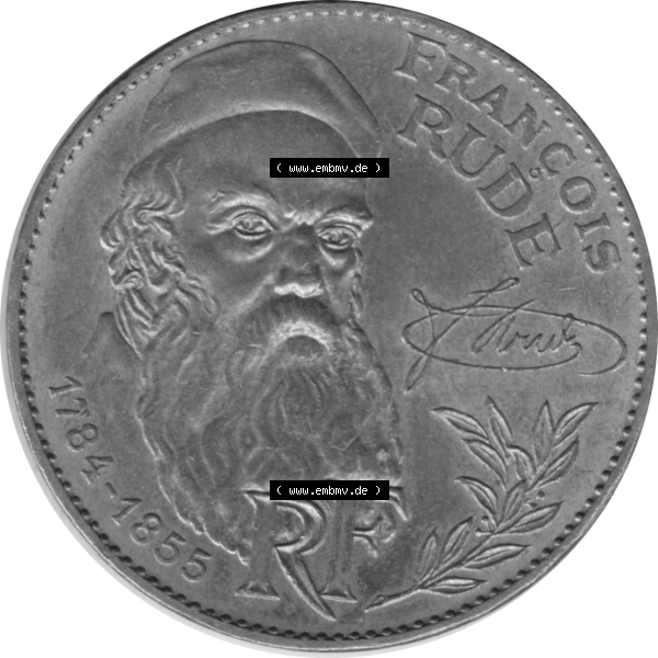 Grau bzw. s/w Münze Frankreich Umlaufmünzen Sammlung in PNG 1984-1984, 10 Francs Francois Rude-01 1984-01 (6) - Digitales Münzen-Bildmaterial einer französischen Francs Münze... Sammlung Graustufen