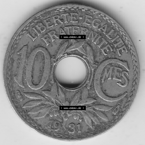 Grau bzw. s/w Münze Frankreich Umlaufmünzen Sammlung in PNG 1917-1938, 10 Centimes, RF - Frankreich 10 CMES EGALITÉ FRATERNITÉ LIBERTÉ 1931-2 (2) - Digitales Münzen-Bildmaterial... Sammlung Graustufen