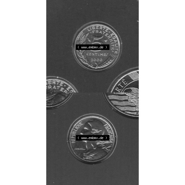 Grau bzw. s/w Münze Frankreich Umlaufmünzen Sammlung in PNG 2000, 5 Centimes (4) - Digitales Münzen-Bildmaterial einer französischen Francs Münze aus Frankreich in farbige mit... Sammlung Graustufen
