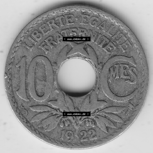 Grau bzw. s/w Münze Frankreich Umlaufmünzen Sammlung in PNG 1917-1938, 10 Centimes, 10 CMES EGALITÉ FRATERNITÉ LIBERTÉ 1922-1 (2) - Digitales Münzen-Bildmaterial... Sammlung Graustufen