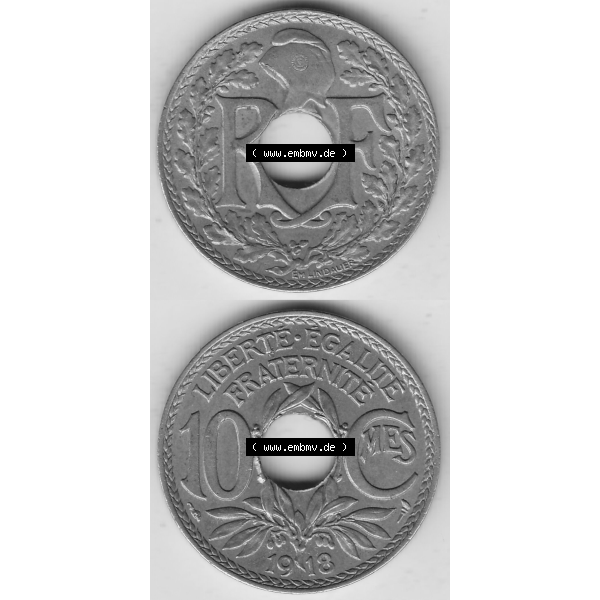 Grau bzw. s/w Münze Frankreich Umlaufmünzen Sammlung in PNG 1917-1938, 10 Centimes, RF - Frankreich 10 CMES EGALITÉ FRATERNITÉ LIBERTÉ 1918-1 (4) - Digitales Münzen-Bildmaterial... Sammlung Graustufen