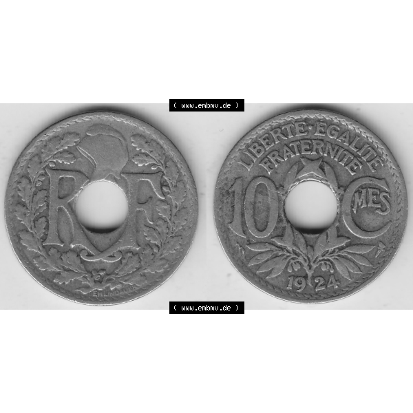 Grau bzw. s/w Münze Frankreich Umlaufmünzen Sammlung in PNG 1917-1938, 10 Centimes, 10 CMES EGALITÉ FRATERNITÉ LIBERTÉ 1924-1 (3) - Digitales Münzen-Bildmaterial... Sammlung Graustufen