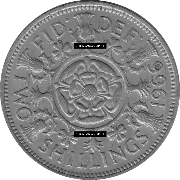 Grau bzw. s/w Münzen Großbritannien Umlaufmünzen Sammlung in PNG Großbritannien 1954-1970, 2 Schilling-Florin, Two Shillings, 1966-02 ELIZABETH II DEI GRATIA REGINA (6)... Sammlung Graustufen