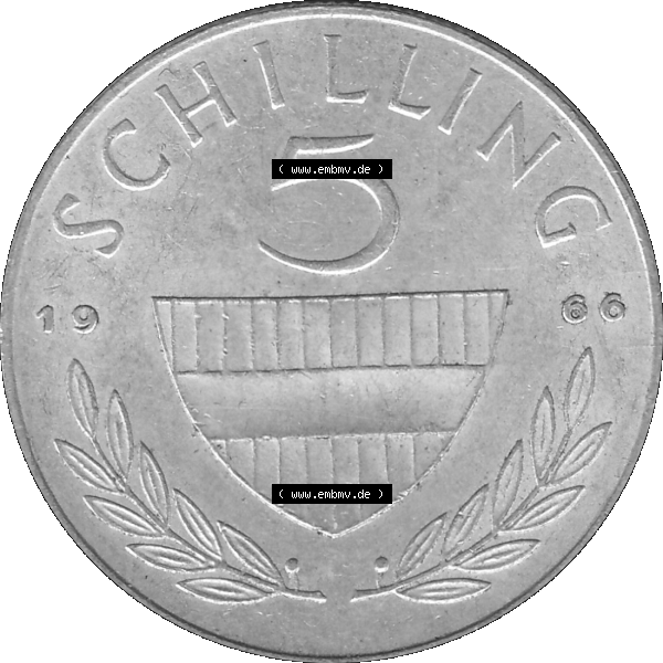 Grau bzw. s/w Alte Münze 5 / Fünf Schilling Österreich in original Farbgebung von Scanner transparenten PNG 1960-1968, 5 Fünf Schilling 1966-01, 5,20 Gramm 640er Silber,... Sammlung Graustufen