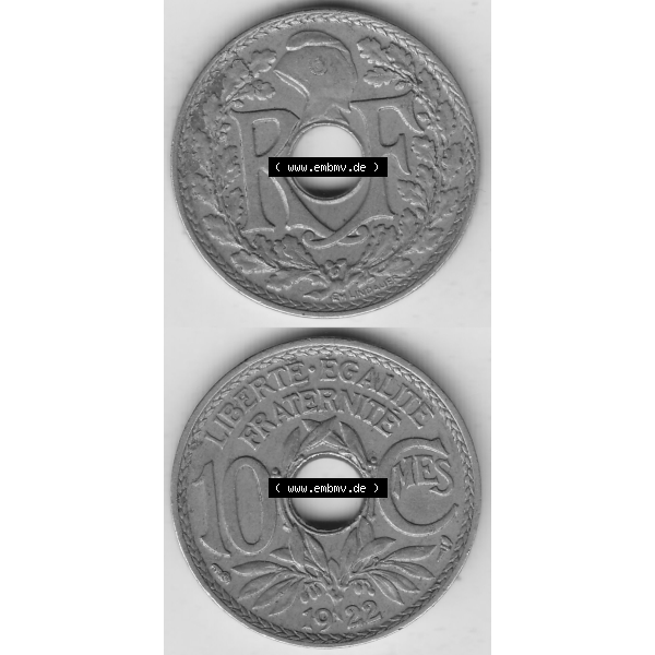 Grau bzw. s/w Münze Frankreich Umlaufmünzen Sammlung in PNG 1917-1938, 10 Centimes, RF - Frankreich 10 CMES EGALITÉ FRATERNITÉ LIBERTÉ 1922-2 (4) - Digitales Münzen-Bildmaterial... Sammlung Graustufen
