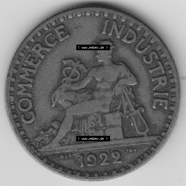 Grau bzw. s/w Münze Frankreich Umlaufmünzen Sammlung in PNG 1920-1927, 2 Francs - Franken 1922-2 (1) - Digitales Münzen-Bildmaterial einer französischen Francs Münze aus Frankreich... Sammlung Graustufen