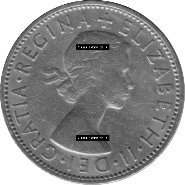 Grau bzw. s/w Münzen Großbritannien Umlaufmünzen Sammlung in PNG Großbritannien 1954-1970, 2 Schilling-Florin, Two Shillings, 1961-04 ELIZABETH II DEI GRATIA REGINA (5)... Sammlung Graustufen