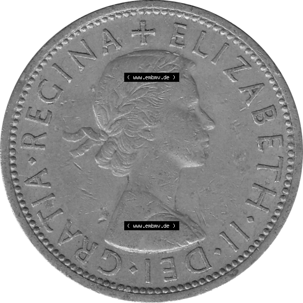 Grau bzw. s/w Münzen Großbritannien Umlaufmünzen Sammlung in PNG Großbritannien 1954-1970, 2 Schilling-Florin, Two Shillings, 1966-02 ELIZABETH II DEI GRATIA REGINA (5)... Sammlung Graustufen