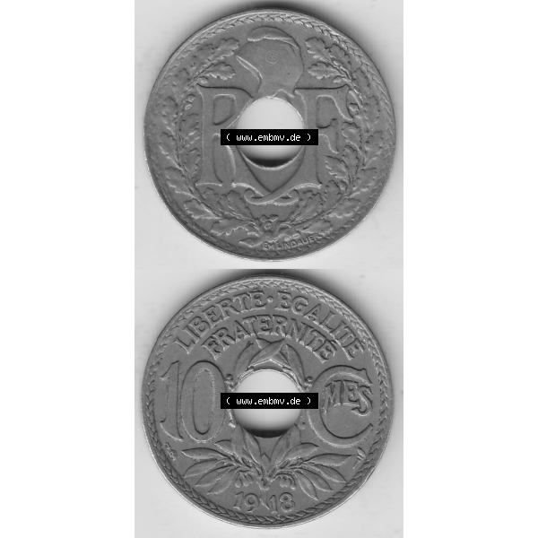 Grau bzw. s/w Münze Frankreich Umlaufmünzen Sammlung in PNG 1917-1938, 10 Centimes, 10 CMES EGALITÉ FRATERNITÉ LIBERTÉ 1918-1 (4) - Digitales Münzen-Bildmaterial... Sammlung Graustufen