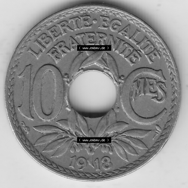 Grau bzw. s/w Münze Frankreich Umlaufmünzen Sammlung in PNG 1917-1938, 10 Centimes, 10 CMES EGALITÉ FRATERNITÉ LIBERTÉ 1918-1 (2) - Digitales Münzen-Bildmaterial... Sammlung Graustufen