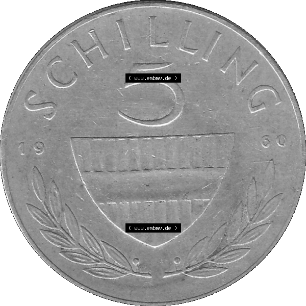Grau bzw. s/w Alte Münze 5 / Fünf Schilling Österreich in original Farbgebung von Scanner transparenten PNG 1960-1968, 5 Fünf Schilling 1960-02, 5,20 Gramm 640er Silber,... Sammlung Graustufen