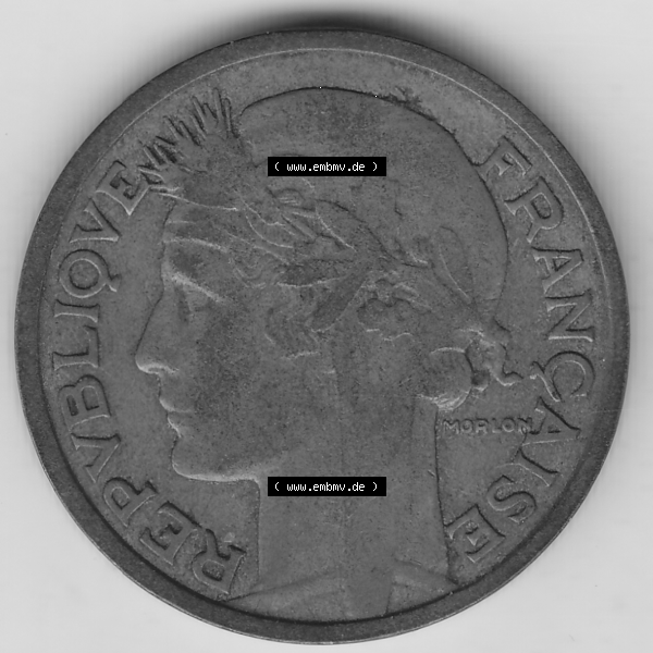 Grau bzw. s/w Münze Frankreich Umlaufmünzen Sammlung in PNG 1931-1941, 2 Franken 1932-1 LIBERTE EGALITE FRATERNITE (1) - Digitales Münzen-Bildmaterial einer französischen Francs Münze... Sammlung Graustufen