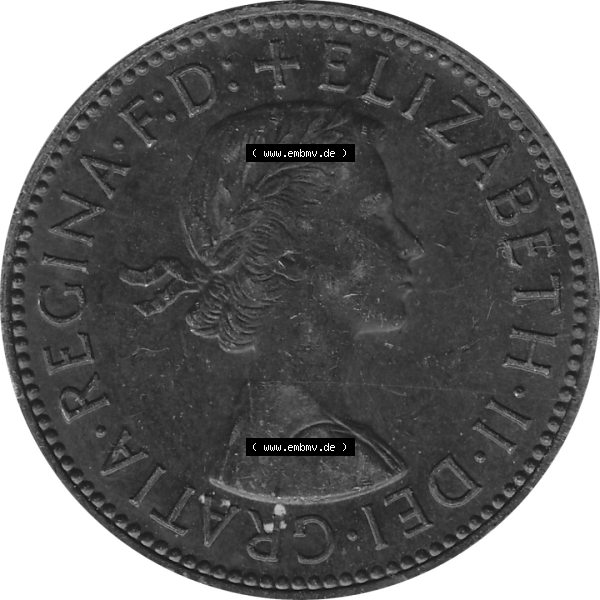 Grau bzw. s/w Münzen Großbritannien Umlaufmünzen Sammlung in PNG Großbritannien 1954-1970, Half Penny, Halber Pence 1966-02, Elisabeth II. (5) - Digitales Münzen-Bildmaterial... Sammlung Graustufen