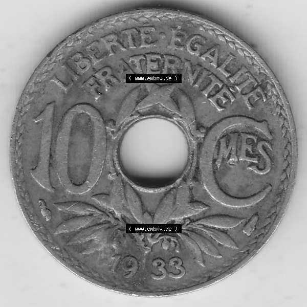 Grau bzw. s/w Münze Frankreich Umlaufmünzen Sammlung in PNG 1917-1938, 10 Centimes, 10 CMES EGALITÉ FRATERNITÉ LIBERTÉ 1933-1 (2) - Digitales Münzen-Bildmaterial... Sammlung Graustufen
