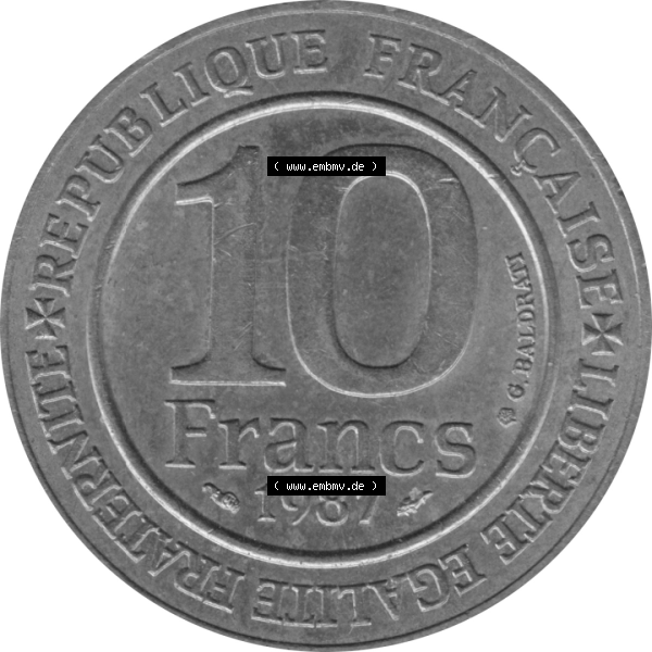 Grau bzw. s/w Münze Frankreich Umlaufmünzen Sammlung in PNG 1987-1987, 10 Francs 1000 Jahre König Hugo Capet erster König von Frankreich 1987-01 (5) - Digitales Münzen-Bildmaterial... Sammlung Graustufen