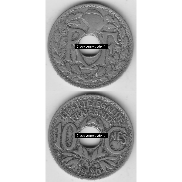 Grau bzw. s/w Münze Frankreich Umlaufmünzen Sammlung in PNG 1917-1938, 10 Centimes, 10 CMES EGALITÉ FRATERNITÉ LIBERTÉ 1920-1 (4) - Digitales Münzen-Bildmaterial... Sammlung Graustufen