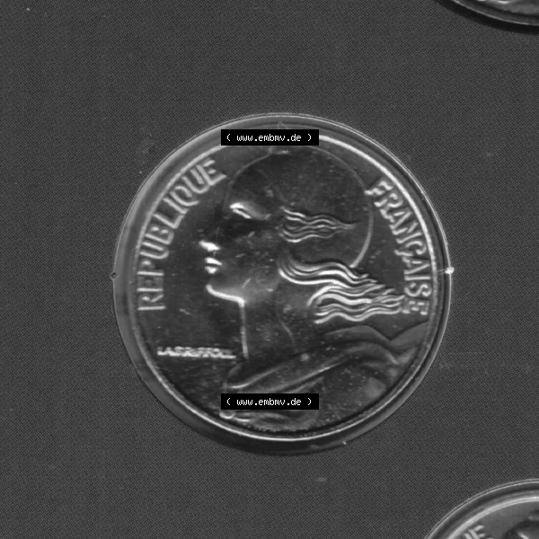 Grau bzw. s/w Münze Frankreich Umlaufmünzen Sammlung in PNG 2000, 10 Centimes (2) - Digitales Münzen-Bildmaterial einer französischen Francs Münze aus Frankreich in farbige mit... Sammlung Graustufen