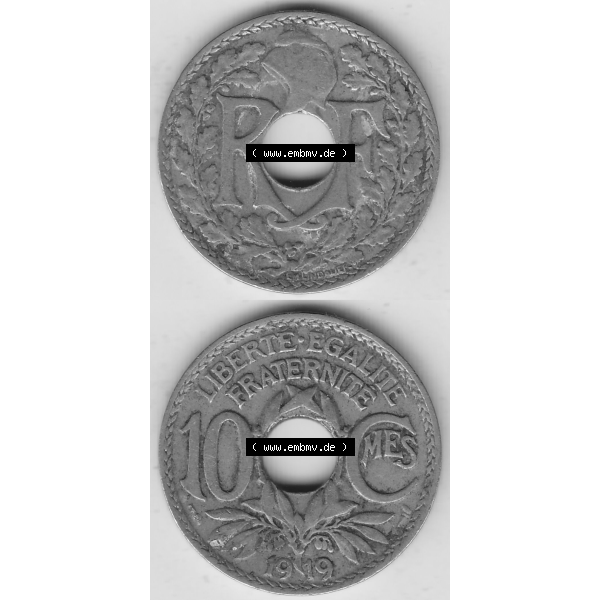 Grau bzw. s/w Münze Frankreich Umlaufmünzen Sammlung in PNG 1917-1938, 10 Centimes, 10 CMES EGALITÉ FRATERNITÉ LIBERTÉ 1919-2 (4) - Digitales Münzen-Bildmaterial... Sammlung Graustufen