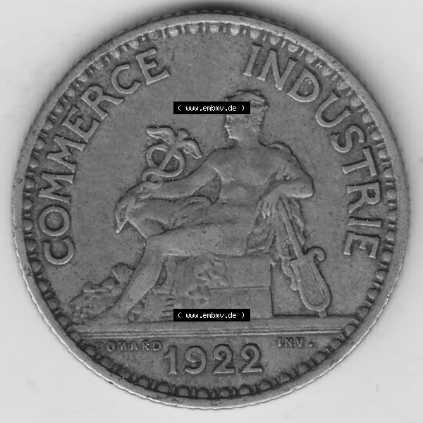 Grau bzw. s/w Münze Frankreich Umlaufmünzen Sammlung in PNG 1922-1927, 1 Franken, BON POUR One Franc, 1922-2 CHAMBRES DE COMMERCE DE FRANCE (1) - Digitales Münzen-Bildmaterial... Sammlung Graustufen