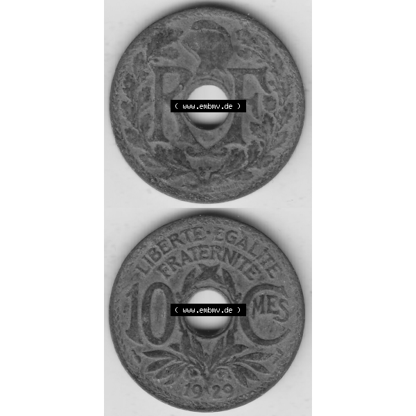 Grau bzw. s/w Münze Frankreich Umlaufmünzen Sammlung in PNG 1917-1938, 10 Centimes, 10 CMES EGALITÉ FRATERNITÉ LIBERTÉ 1929-1 (4) - Digitales Münzen-Bildmaterial... Sammlung Graustufen