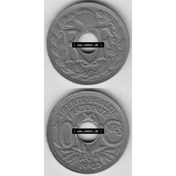 Grau bzw. s/w Münze Frankreich Umlaufmünzen Sammlung in PNG 1917-1938, 10 Centimes, RF - Frankreich 10 CMES EGALITÉ FRATERNITÉ LIBERTÉ 1923-1 (4) - Digitales Münzen-Bildmaterial... Sammlung Graustufen