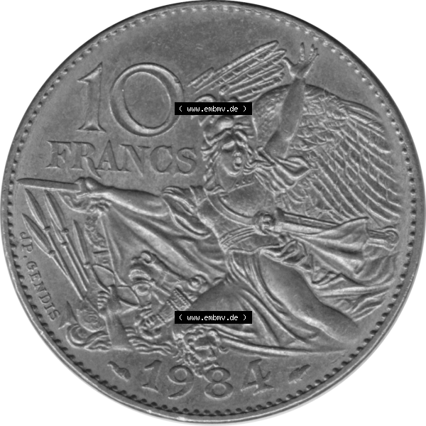 Grau bzw. s/w Münze Frankreich Umlaufmünzen Sammlung in PNG 1984-1984, 10 Francs Francois Rude-01 1984-01 (5) - Digitales Münzen-Bildmaterial einer französischen Francs Münze... Sammlung Graustufen