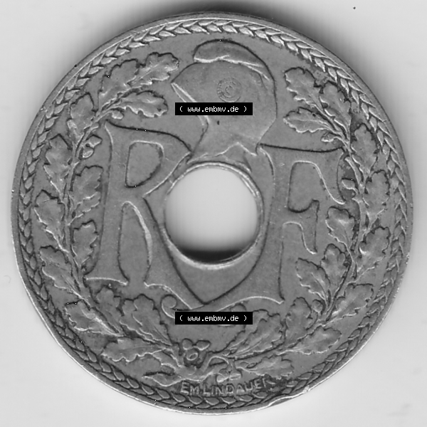 Grau bzw. s/w Münze Frankreich Umlaufmünzen Sammlung in PNG 1917-1938, 10 Centimes - Cmes 1936 (1) - Digitales Münzen-Bildmaterial einer französischen Francs Münze aus Frankreich... Sammlung Graustufen