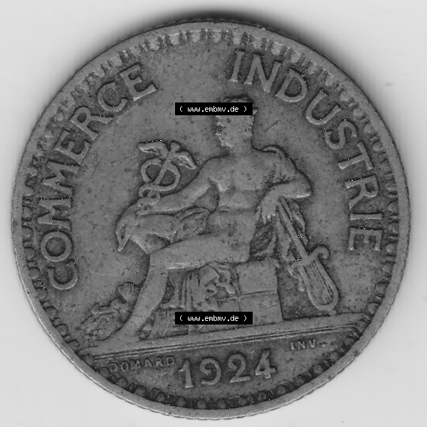 Grau bzw. s/w Münze Frankreich Umlaufmünzen Sammlung in PNG 1920-1927, 1 Franken BON POUR 1 FRANC 1924-2 (1) - Digitales Münzen-Bildmaterial einer französischen Francs Münze... Sammlung Graustufen