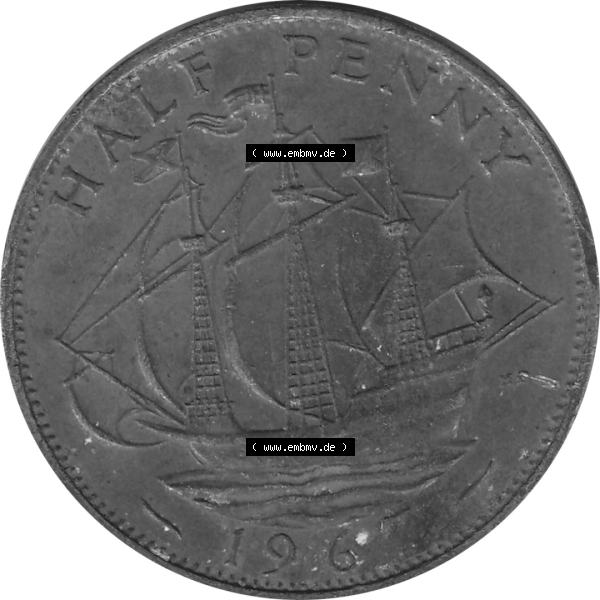 Grau bzw. s/w Münzen Großbritannien Umlaufmünzen Sammlung in PNG Großbritannien 1954-1970, Half Penny, Halber Pence 1967-02, Elisabeth II. (6) - Digitales Münzen-Bildmaterial... Sammlung Graustufen