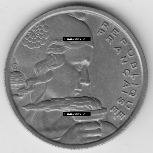 Grau bzw. s/w Münze Frankreich Umlaufmünzen Sammlung in PNG 1954-1958, 100 Francs, Franken Typ II 1955 (2) - Digitales Münzen-Bildmaterial einer französischen Francs Münze... Sammlung Graustufen