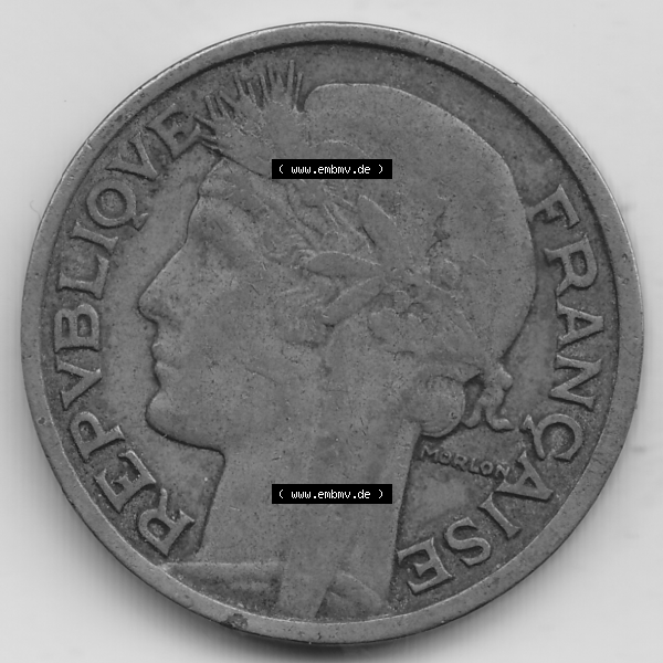 Grau bzw. s/w Münze Frankreich Umlaufmünzen Sammlung in PNG 1931-1941, 2 Franken 1933-1 LIBERTE EGALITE FRATERNITE (1) - Digitales Münzen-Bildmaterial einer französischen Francs Münze... Sammlung Graustufen