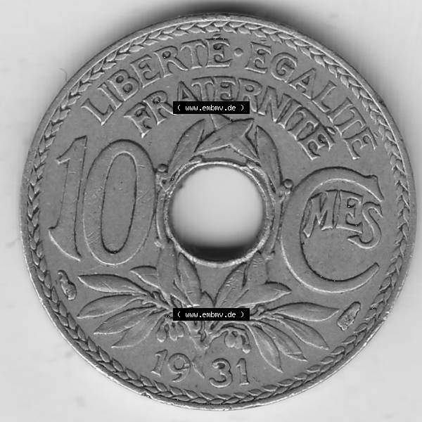 Grau bzw. s/w Münze Frankreich Umlaufmünzen Sammlung in PNG 1917-1938, 10 Centimes, 10 CMES EGALITÉ FRATERNITÉ LIBERTÉ 1931-2 (2)_1 (1) - Digitales... Sammlung Graustufen