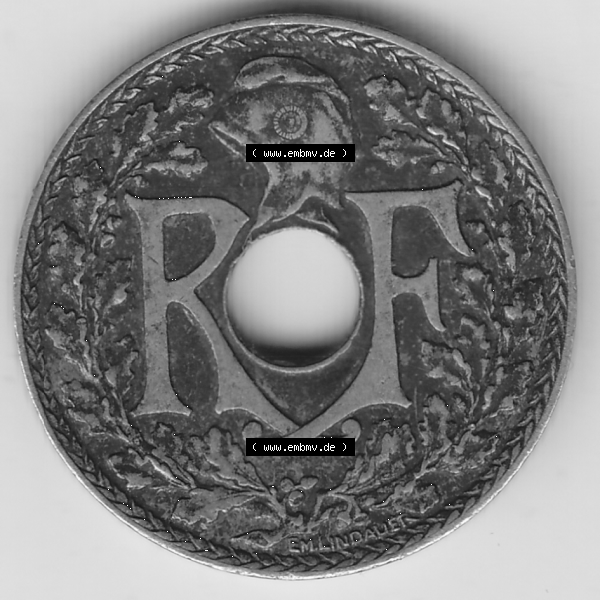Grau bzw. s/w Münze Frankreich Umlaufmünzen Sammlung in PNG 1917-1938, 10 Centimes - Cmes 1935-1 (1) - Digitales Münzen-Bildmaterial einer französischen Francs Münze aus Frankreich... Sammlung Graustufen